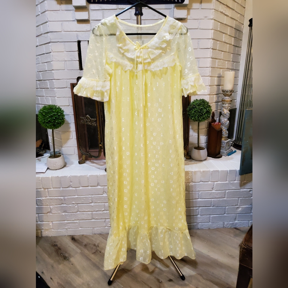 Yellow Floral Nightgown with Ruffle Details